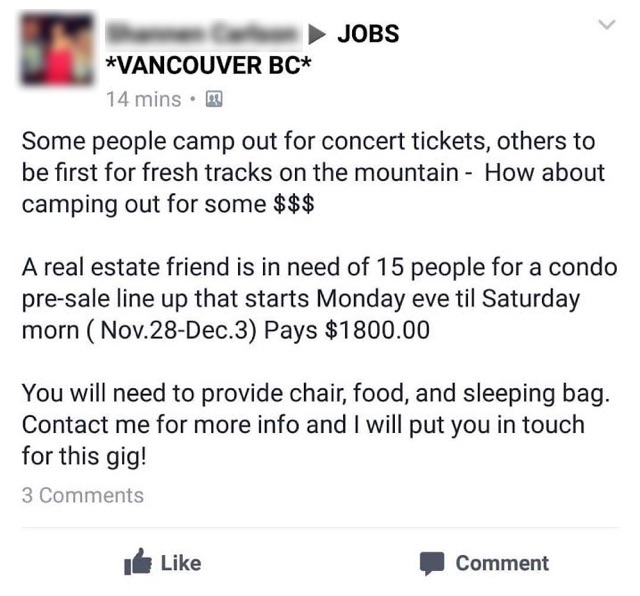 Vancouver Condo Developer Hiring People To Line Up